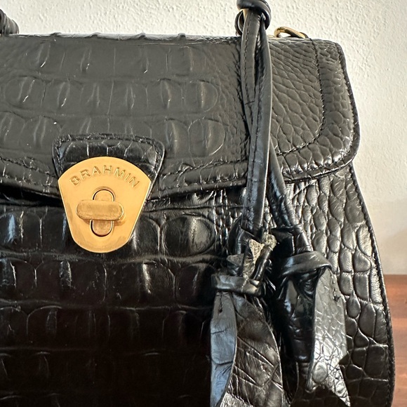 Brahmin Black Crocodile Embossed Genuine Leather purse with leather rose - Picture 3 of 5